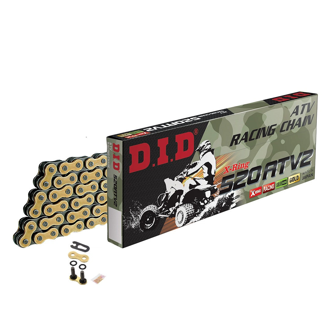 DID 520ATV2 X-Ring Gold / Black Chain - 520 x 104 Link - Clip Type