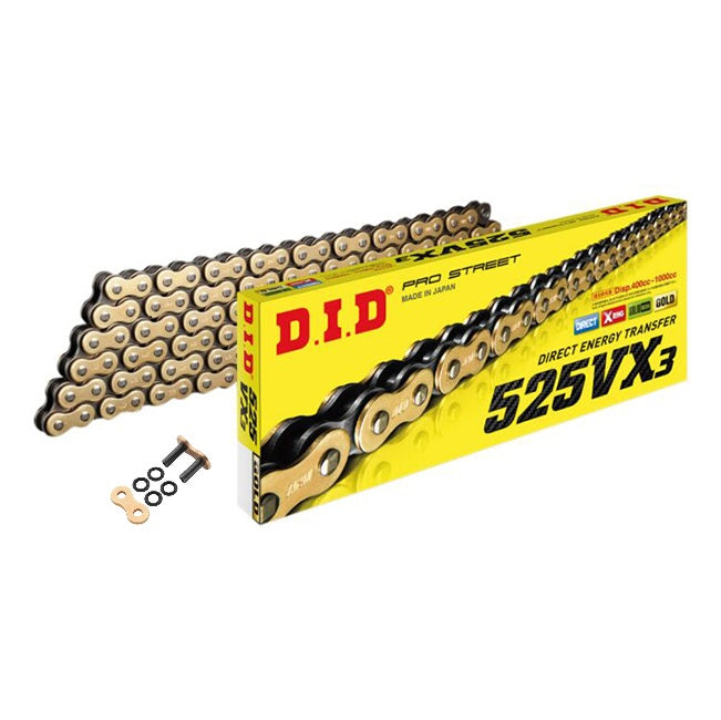 DID 525VX3 X-Ring Gold Chain - 525 x 120 Link - Rivet Link