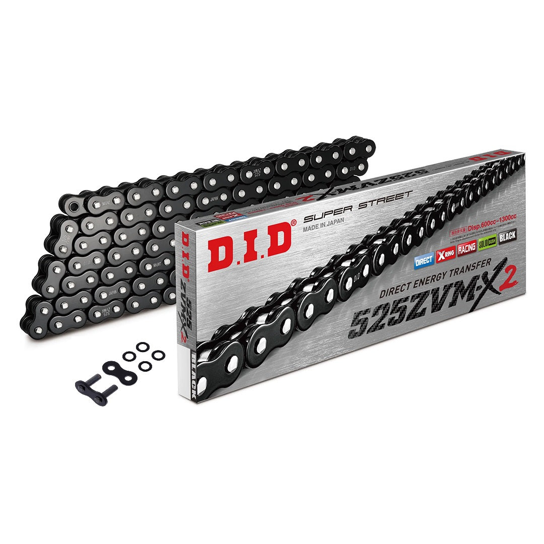 DID 525ZVM-X2 Super Street X-Ring Black Chain - 525 x 120 Link - Rivet Link