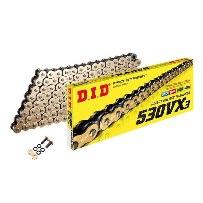 DID 530VX3 Pro Street X-Ring Gold Chain - 530 x 116 Link - Rivet Link