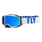 FLY Racing 2024 Zone Pro Goggle - White / Blue with Sky Blue Mirror / Smoke Lens
