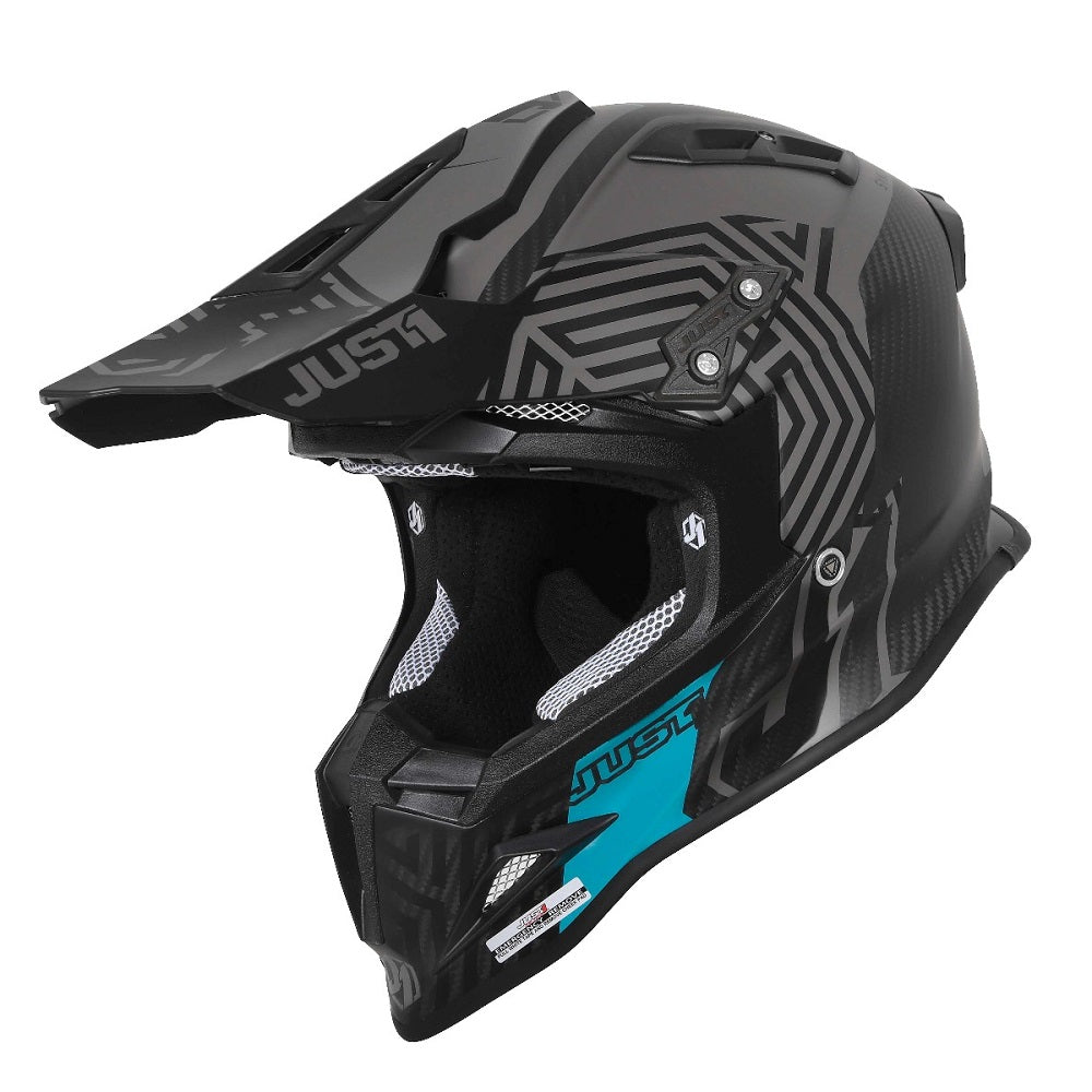 Just1 J12 Adult MX Helmet - Syncro Carbon/Matt Black Turquoise