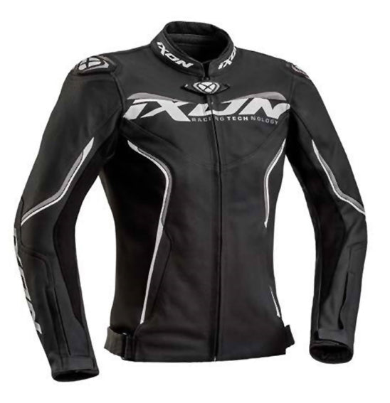 IXON TRINITY LADY LEATHER JKT BLK/WHT/GRY (XS)