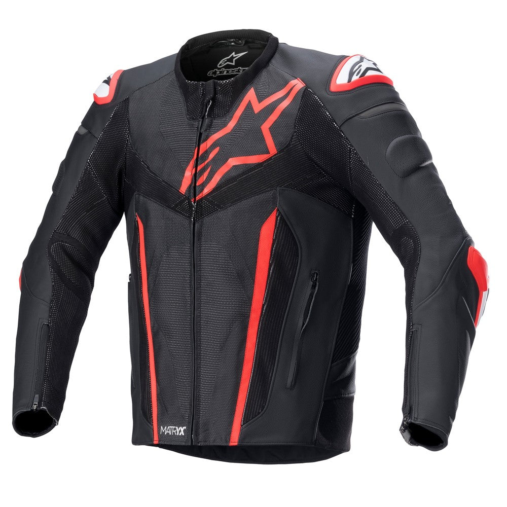 Alpinestars Fusion Leather Jacket - Black Red Fluoro