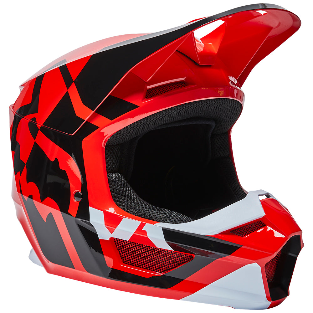 FOX YOUTH V1 LUX HELMET ECE FLO RED