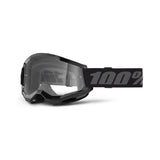 100% Strata 2 Adult MX Goggles - Black - Clear Lens