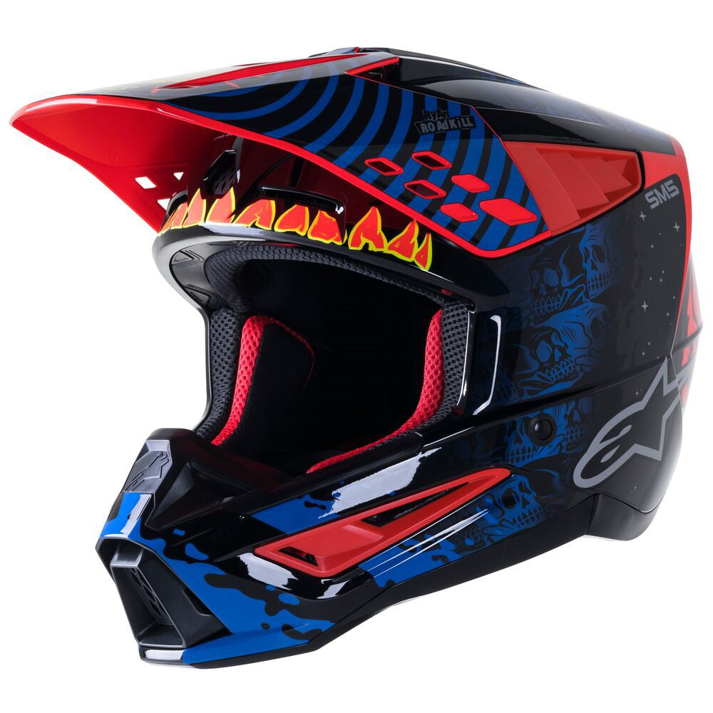 Alpinestars S-M5 Solar Flare Adult MX Helmet - Black/Blue/Red Fluoro