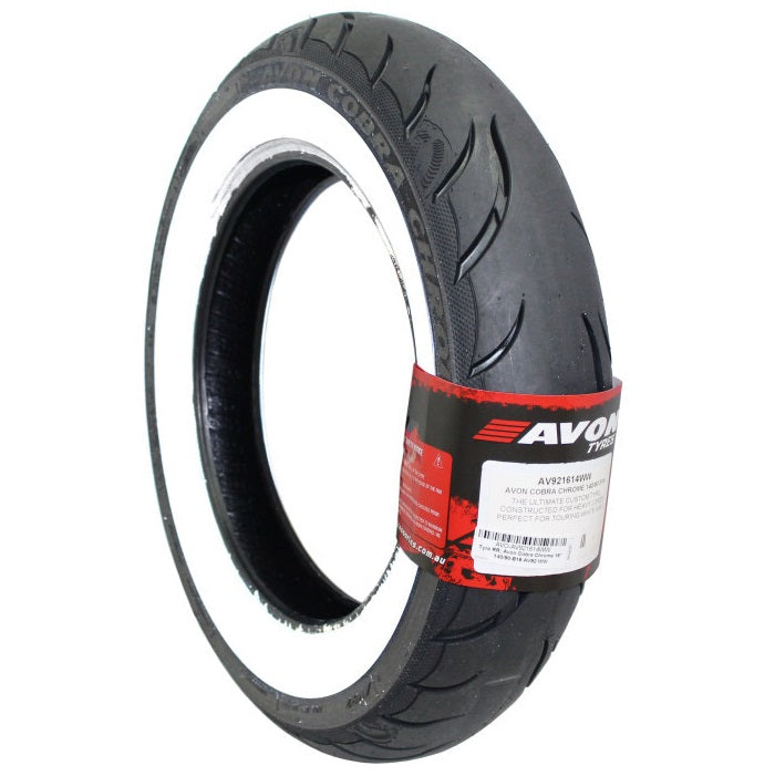 Avon 140/90-16 Cobra Chrome Rear Tyre - White Wall Bias 77H