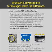 Load image into Gallery viewer, The Michelin Pilot Road 4 has new tread patterns developed for both front and rear to optimise wet and dry grip at all lean angles, and to promote uniform wear