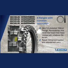 Load image into Gallery viewer, Michelin Starcross 5 - Sand, Soft, Medium and Hard dirt tyres - all compounds have a self-cleaning tread design: revolutionary fine horizontal tread lines helps release soil, whatever the terrain, which means enhanced traction and reduced soil carry
