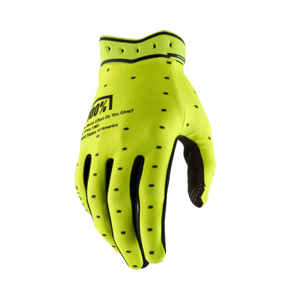 100% Ridefit Adult MX Gloves - Fluoro Yellow