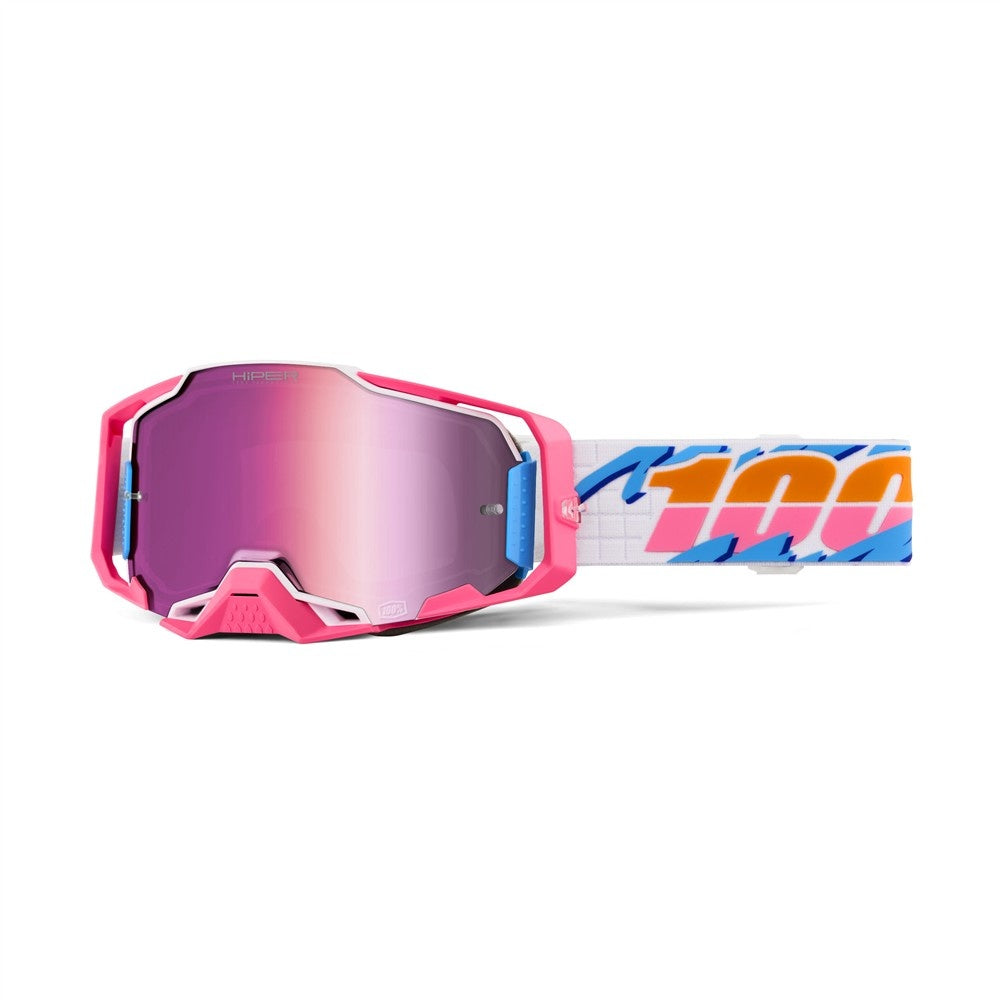 100% Armega Adult MX Goggles - Lefreak - HiPER Pink Mirror Lens