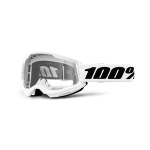 100% Strata 2 Adult MX Goggles - White - Clear Lens