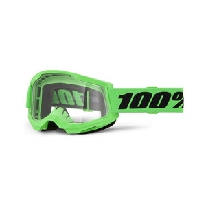 100% Strata 2 Adult MX Goggles - Neon Green - Clear Lens