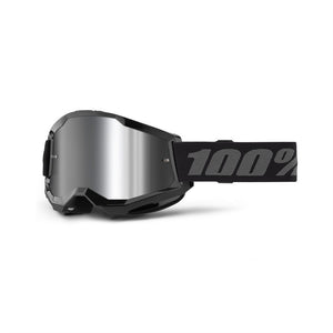 100% Strata 2 Adult MX Goggles - Black - Silver Mirror Lens
