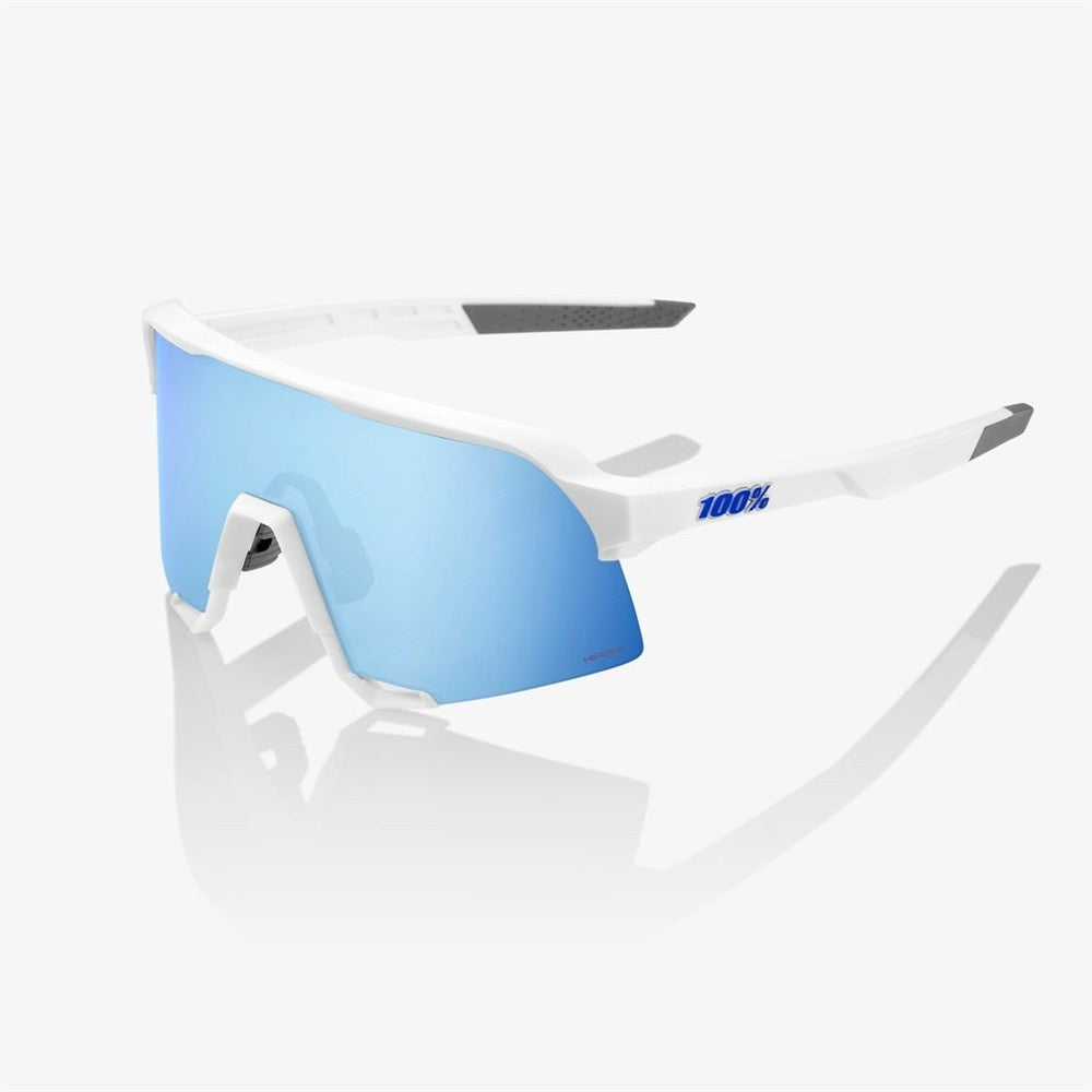 100% S3 Matte White Sunglasses - HiPER Blue Mirror Lens