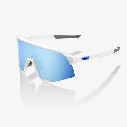 100% S3 Matte White Sunglasses - HiPER Blue Mirror Lens