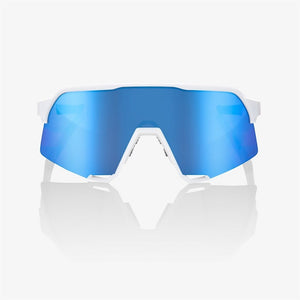 100% S3 Matte White Sunglasses - HiPER Blue Mirror Lens