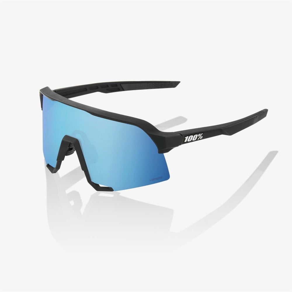 100% S3 Matte Black Sunglasses - HiPER Blue Mirror Lens