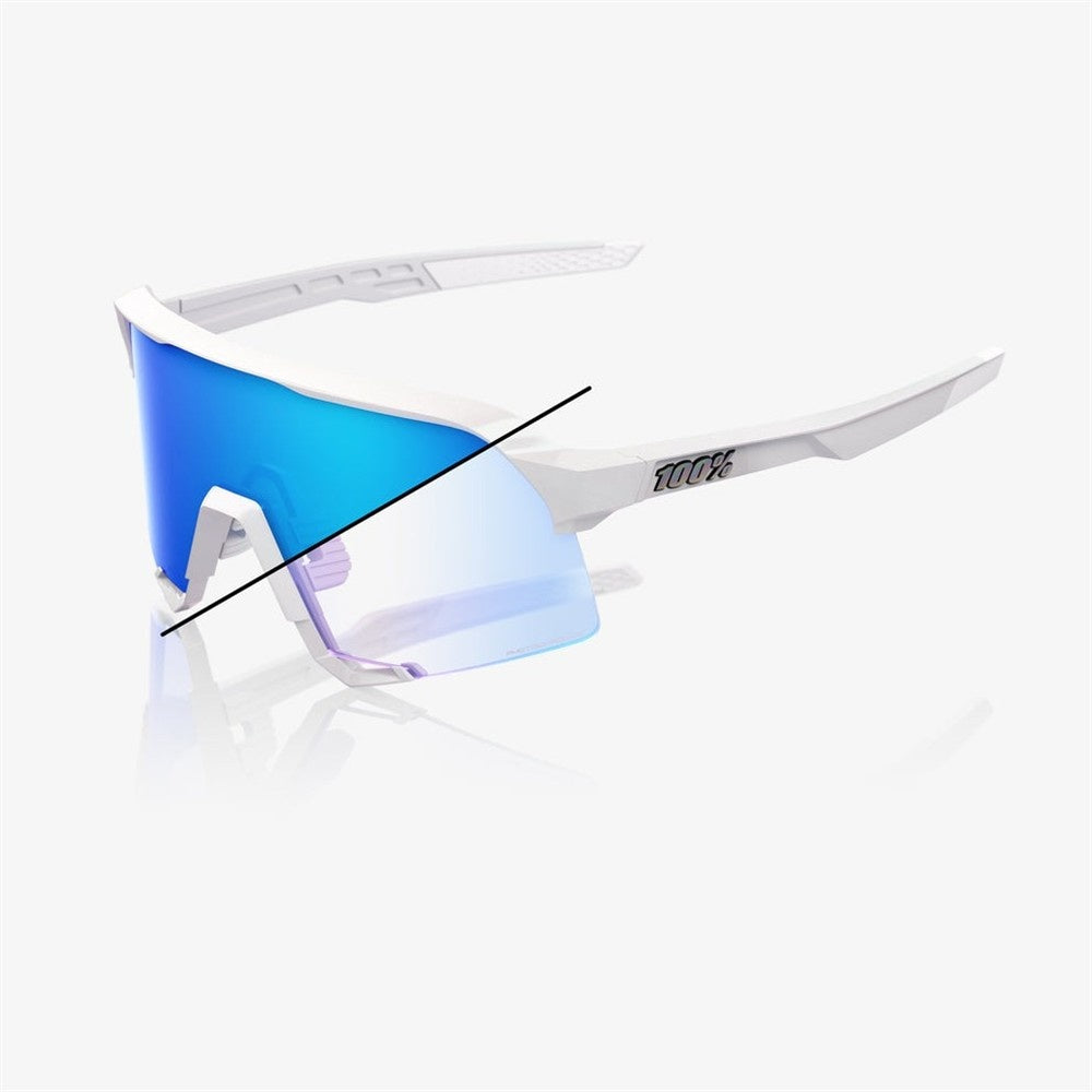 100% S3 Limited Edition Bastille Pearl White Glitter Sunglasses - Blue Mirror Photochromic Lens