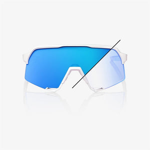 100% S3 Limited Edition Bastille Pearl White Glitter Sunglasses - Blue Mirror Photochromic Lens