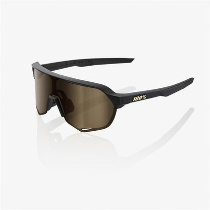 100% S2 Matte Black Sunglasses - Soft Gold Mirror Lens