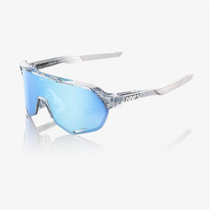 100% S2 Polished Translucent Clear Sunglasses - HiPER Blue Mirror Lens