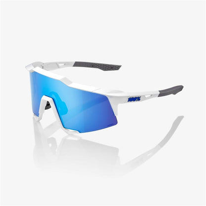 100% Speedcraft Matte White Sunglasses - HiPER Blue Mirror Lens
