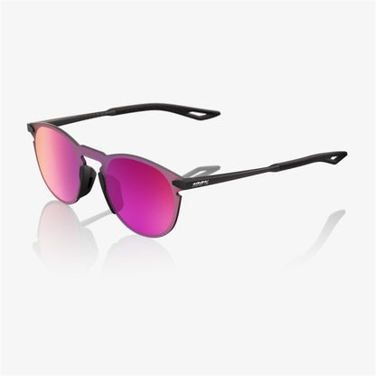 100% Legere Round Soft Tact Sunglasses - Black - Purple Mirror Lens