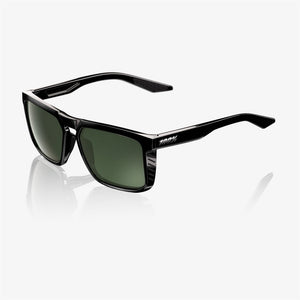 100% Renshaw Polished Black Sunglasses - Grey/Green Lens