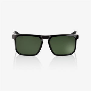 100% Renshaw Polished Black Sunglasses - Grey/Green Lens