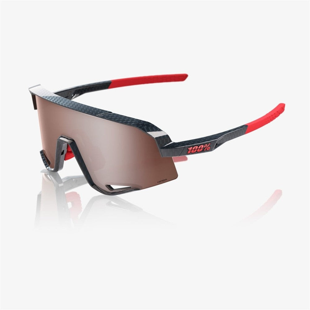 100% Slendale Gloss Carbon Fibre Sunglasses - HiPER Crimson Silver Mirror Lens