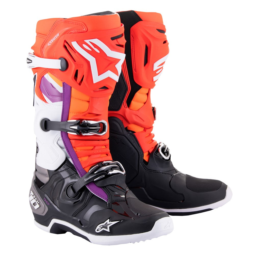 Alpinestars Tech-10 Adult MX Boots - Black / Red Fluoro / Orange Fluoro / White