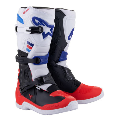 Alpinestars Tech-3 Adult MX Boots - White / Bright Red / Dark Blue