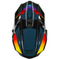 Colorful motorcycle helmet with rainbow design on a white background