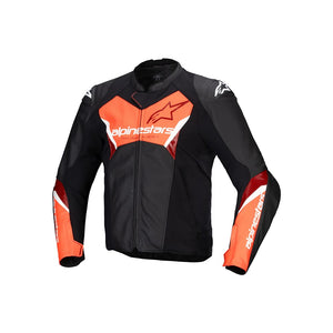 Alpinestars Faster V3 Leather Jacket - Black / Red Fluoro