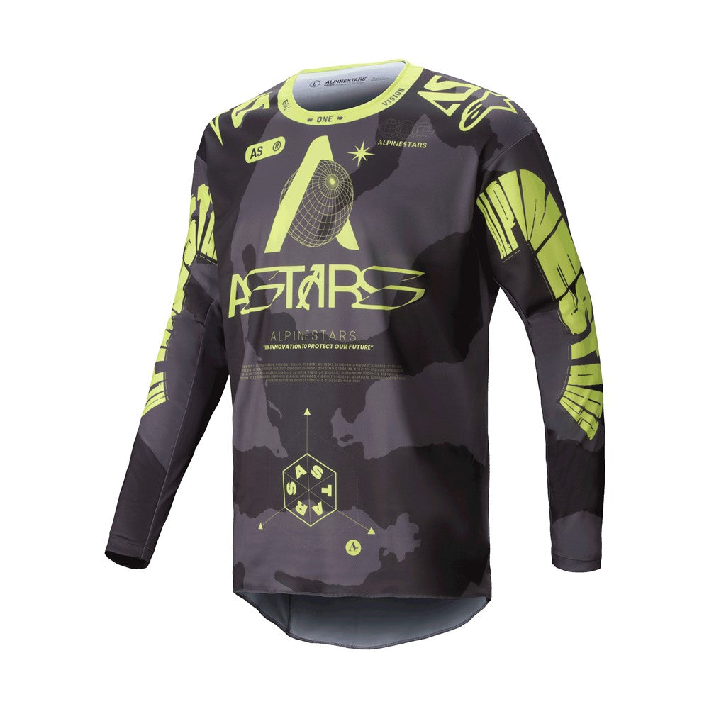 Alpinestars Racer Adult MX Jersey - Hollow Dark Grey / Yellow Fluoro