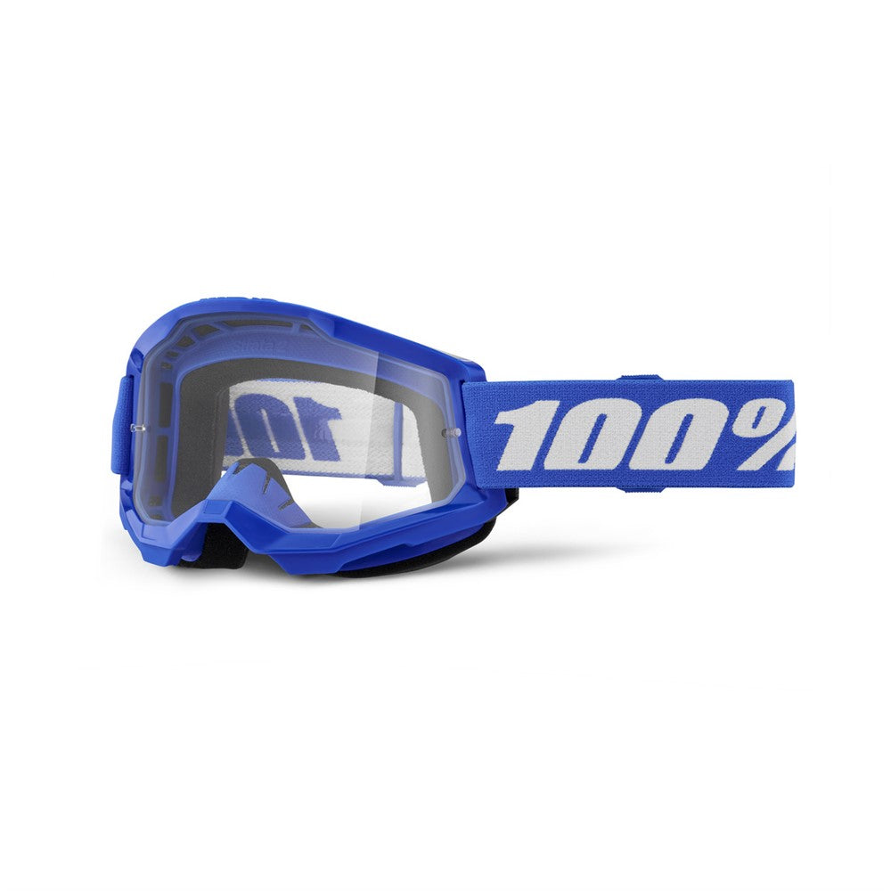 100% Strata 2 Adult MX Goggles - Blue - Clear Lens