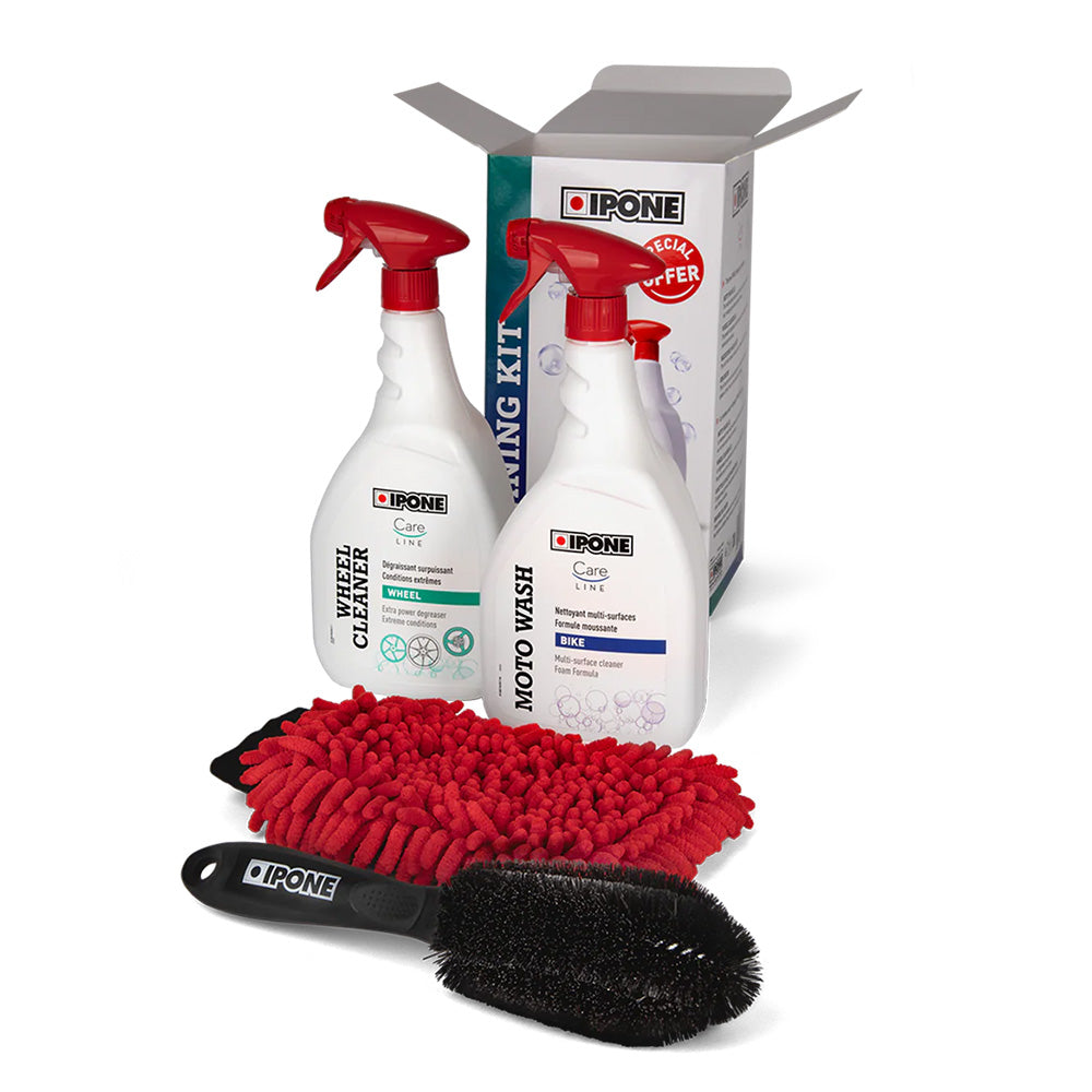 Ipone Motorcycle Cleaning Kit - Includes Moto Wash / Wheel Cleaner / Brush / Mitt