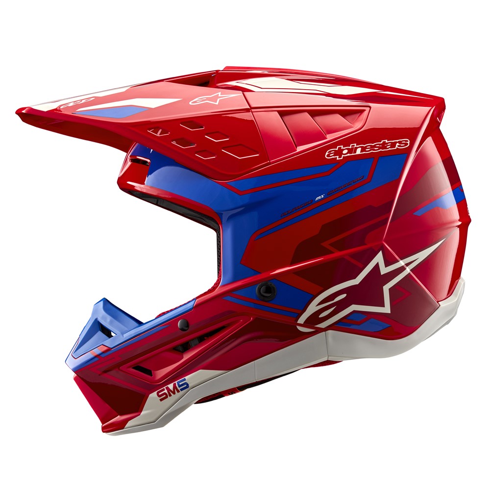 Alpinestars S-M5 Adult MX Helmet - Action 2 Gloss Bright Red/Blue