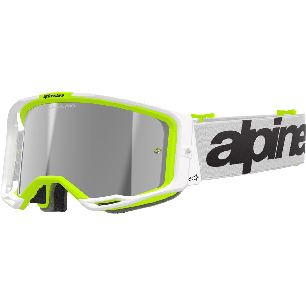 Alpinestars Vision 8 MX Goggles - Wordmark White / Yellow Fluoro - Mirror Silver Lens