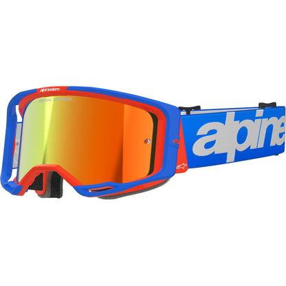 Alpinestars Vision 8 MX Goggles - Wordmark Blue / Orange - Mirror Red Lens