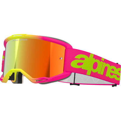 Alpinestars Vision 5 MX Goggles - Wordmark Pink / Fluoro Yellow - Mirror Red Lens