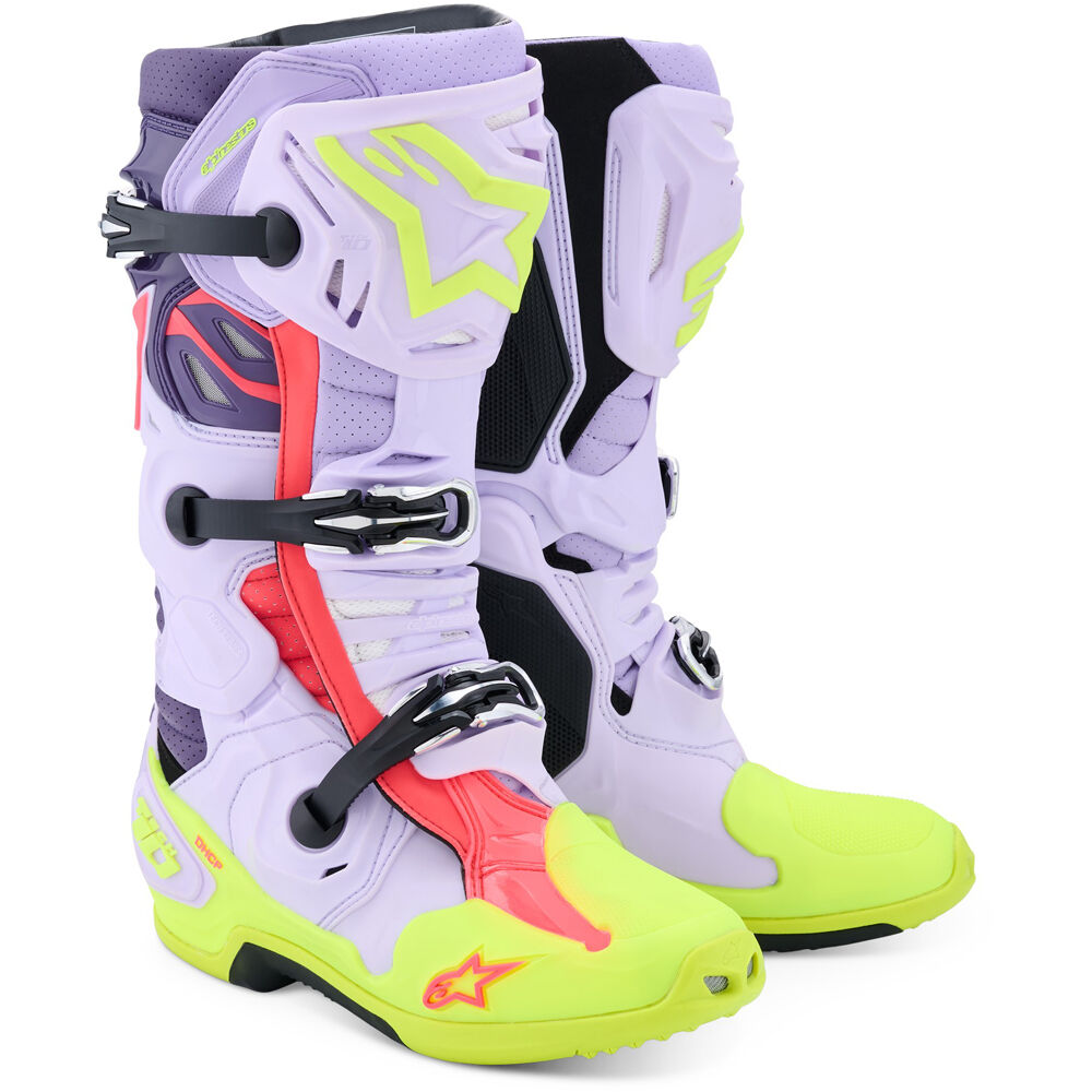 Alpinestars Tech-10 Supervented Adult MX Boots - Purple Yellow Diva Pink