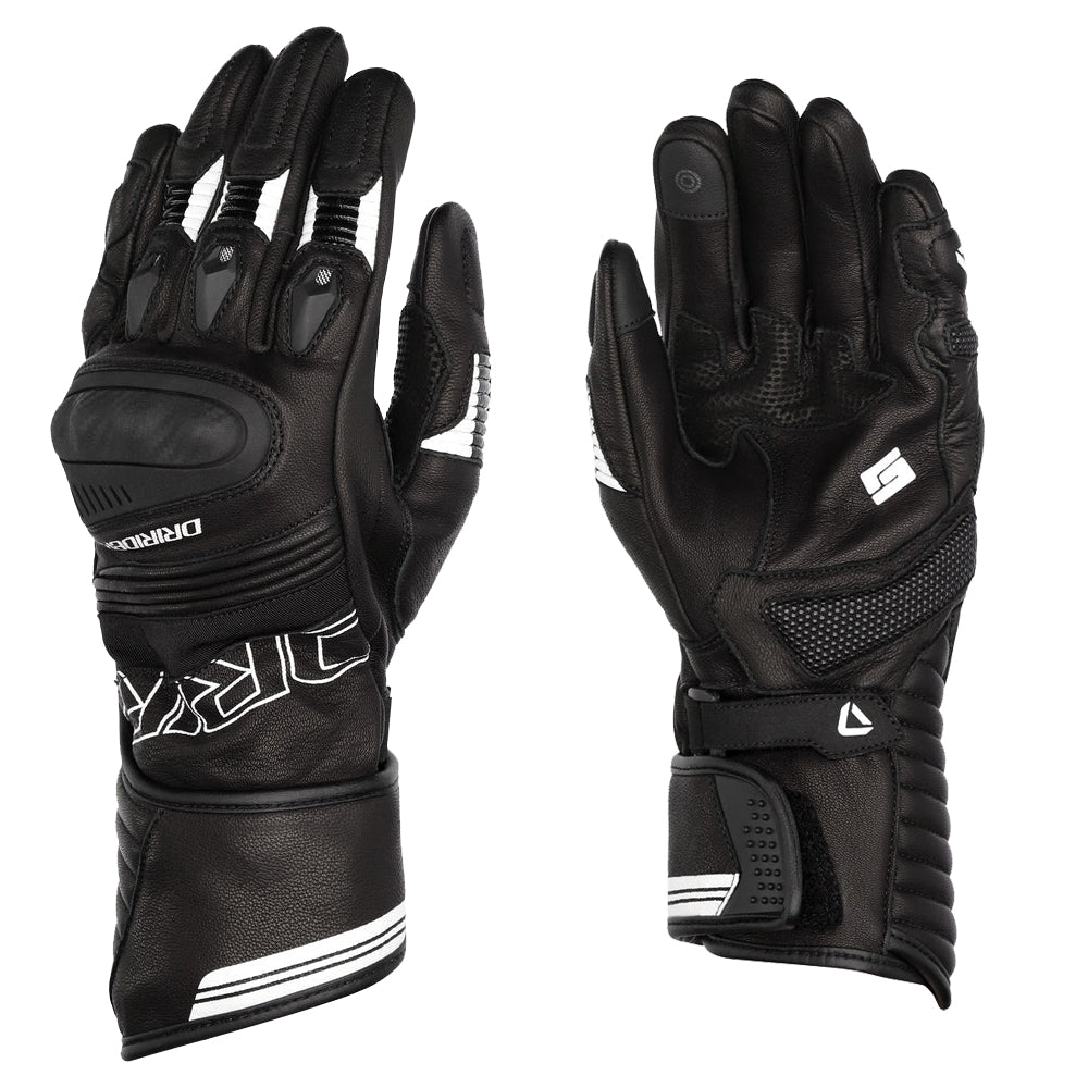 Dririder Torque Ladies Leather Long Cuff Glove - Black White