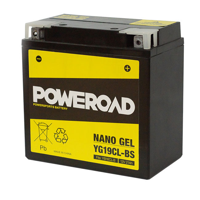 Poweroad YG19CL-BS Nano Gel Motorcycle Battery - 250cca
