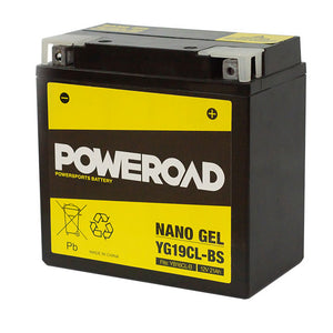 Poweroad YG19CL-BS Nano Gel Motorcycle Battery - 250cca