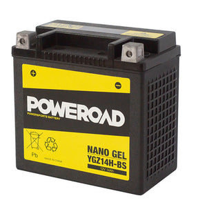 Poweroad YGZ14H-BS Nano Gel Motorcycle Battery - 220cca