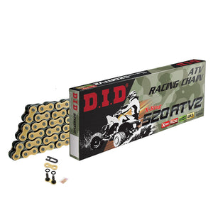 DID 520ATV2 X-Ring Gold / Black Chain - 520 x 104 Link - Clip Type