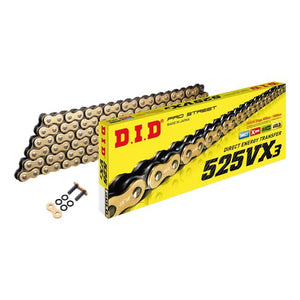DID 525VX3 X-Ring Gold Chain - 525 x 120 Link - Rivet Link